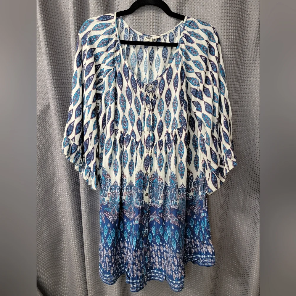 NWOT Roxy Blue and White Boho Dress Size S - Picture 1 of 8